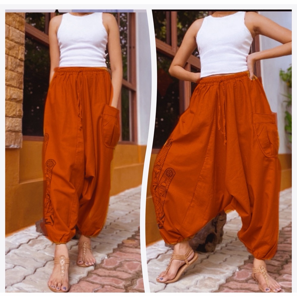 Thai Harem Pants Large Graphic Hamsa Hand